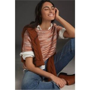 Maeve By Anthropologie Orange Space-Dye Ada Cotton Crew Neck Sweater